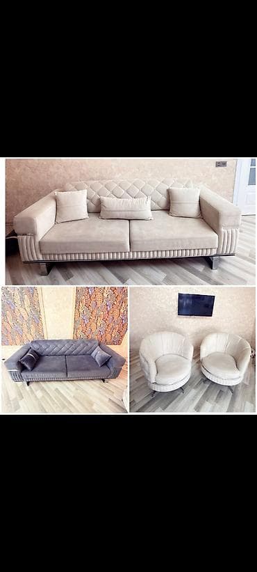 divan krislo: İşlənmiş, Divan, 2 kreslo, Bazalı, Açılan — 1