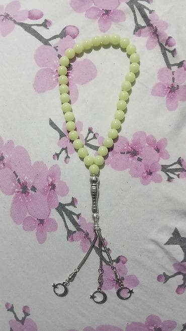 mercan tesbeh: Təsbeh – zərif dizaynlı, ay‑ulduz uclu - Material: açıq yaşıl rəngli — 2