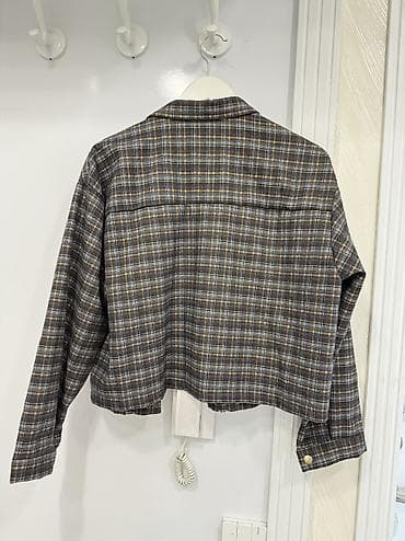 cins: Qadınlar üçün qısa kəsimli flanel köynək/jaket - Naxış: boz, sarı və — 2