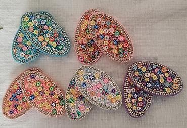 sac uzadan: Rəngarəng daşlı saç qısqacları (set) - Formalı: oval, geniş tutuşlu - — 1