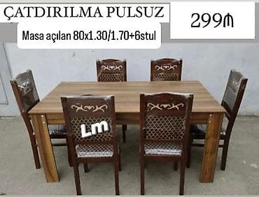 Mətbəx üçün, Açılan, Dördbucaq masa, 6 stul