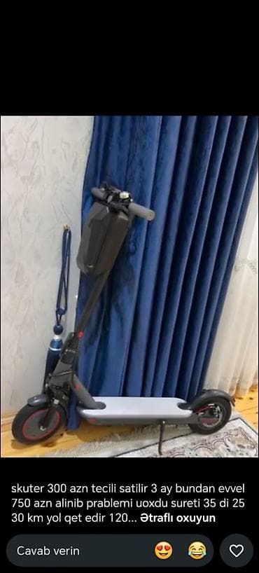 qara canta: Elektrik skuter - Maksimal sürət: 35 km/saat - Real istifadə sürəti — 1