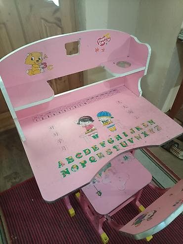 kunc divan iwlenmiw: Uşaq üçün yazı masası və stul dəsti - Rəng: çəhrayı, uşaq motivli — 2