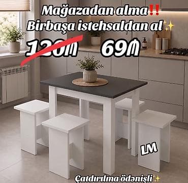 MASA + 4 TABURETKA Yeni və sifarişlə. Çox səmərəli və keyfiyyətli📌