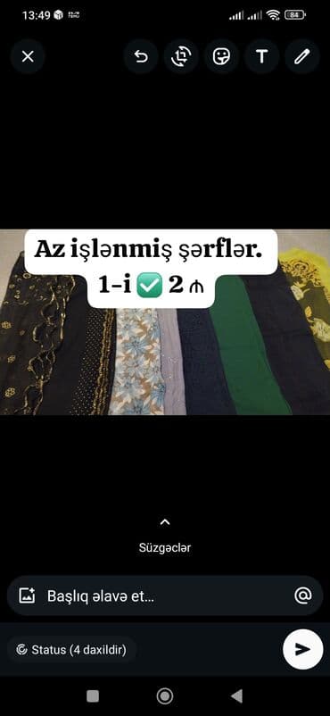 Yayliq və şərflər. hərəsinin öz qiyməti var. 4-5₼. Binə qəsəbəsində
