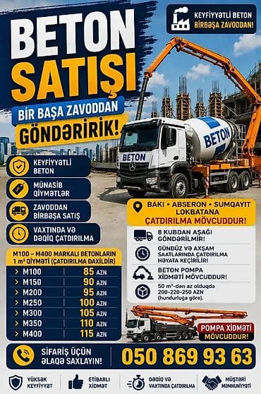 hediyeler: İnşaat betonu M-100, Həcm: 100000 kubmetr, Sifarişlə — 5