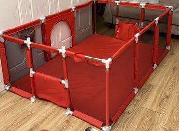 çəpər manej (zabor manej): Qırmızı uşaq oyun məkanı/paylayn (playpen) - Geniş ölçülü modul — 1