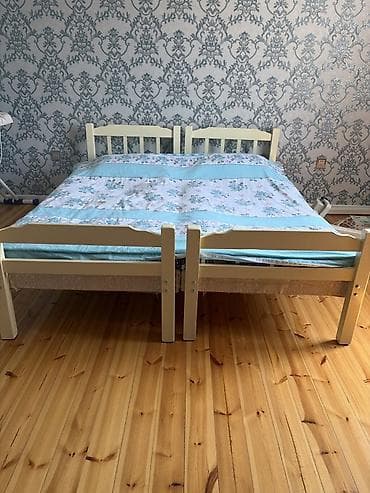Çarpayılar: İki ədəd birləşdirilə bilən taxta çarpayı dəsti - Material: ağac (krem — 1