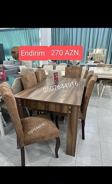 Qonaq otağı üçün, Yeni, Açılmayan, Dördbucaq masa, 6 stul