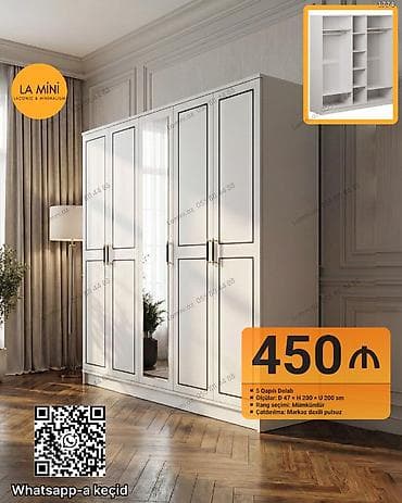 Düz dolab, Yataq otağı üçün, Paltar üçün, Açılan, Korpuslu, 5 qapı