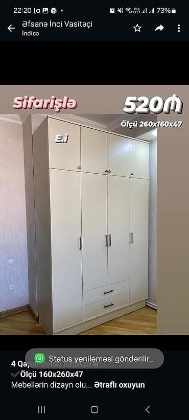 *4 Qapılı Dolab 520Azn💥* *✔️Ölçü 160x260x47* Mebellərin dizayn