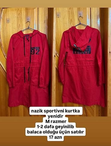 Qırmızı rəngli nazik sport kurtka - Ölçü: M - Model: kapüşonlu, ön