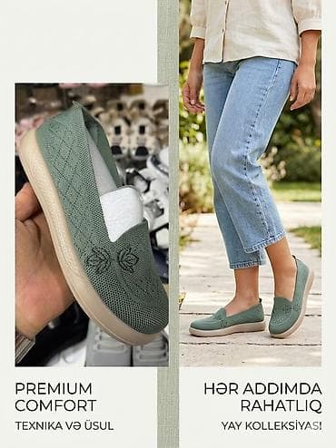 Yay kolleksiyasından toxuma teksturalı yaşıl qadın slip-on ayaqqabı