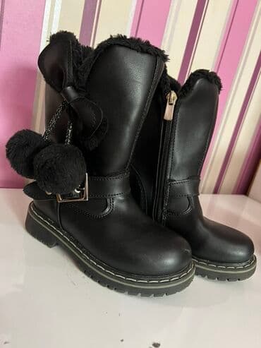 Пиджаки: Qız uşaqları üçün qara qış çəkmələri - Material: yumşaq təmiz dəri — 1