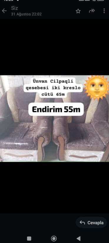 aboy rengleri: İşlənmiş, 2 kreslo, Bazasız, Açılmayan — 1