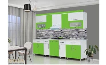 Mətbəx mebeli dəsti – müasir dizayn, ağ-yaşıl rəng kombinasiyası