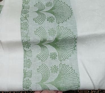 balaxani tekstil: Yenidi Yaşıl-ağ rəngli naxışlı süfrə/parça - Material: sıx toxunuşlu — 2