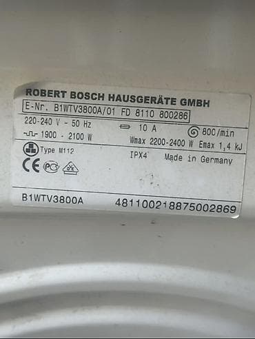 Bosch paltaryuyan maşın – model B1WTV3800A/01 (Robert Bosch Hausgeräte