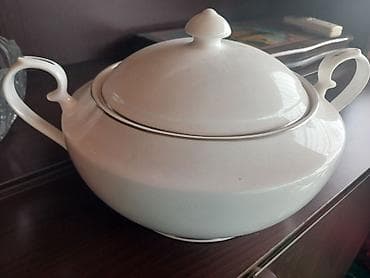 Dekorativ qab-qacaq dəsti - Porcelan sup qabı: ağ rəng, qapaqlı, iki — 1