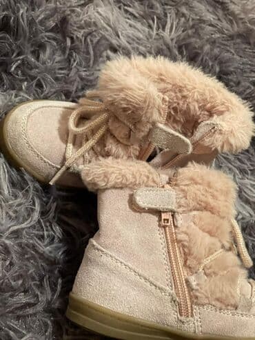 детская зимняя обувь на овчине: Uşaq qış çəkmələri – açıq bej/şampan rəngi - Material: süet görünüşlü — 3