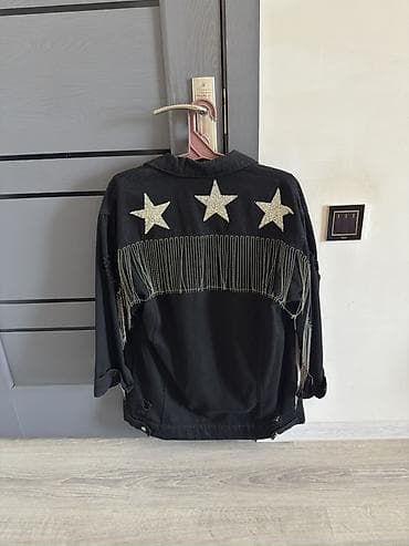 koja kurtka: Qara denim gödəkcə – bəzəkli model - Material: qalın denim (100% — 1