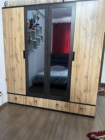 dolab kombi: 4 qapılı, Güzgülü, Qəhvəyi, Digər material, Açılan, Düz dolab — 3