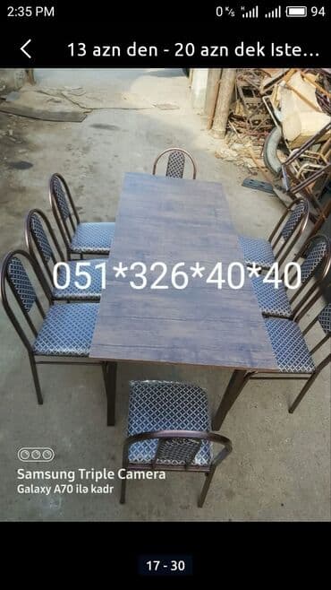 Masa və oturacaq dəstləri: Qonaq otağı üçün, Yeni, Açılan, Dördbucaq masa, 6 stul — 7