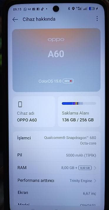 samsung telfon: Oppo A60, 256 GB, rəng - Qara, Sensor — 7