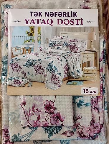 Tək nəfərlik yataq dəsti – çiçək naxışlı, 100% pambıq parça. Komplekt