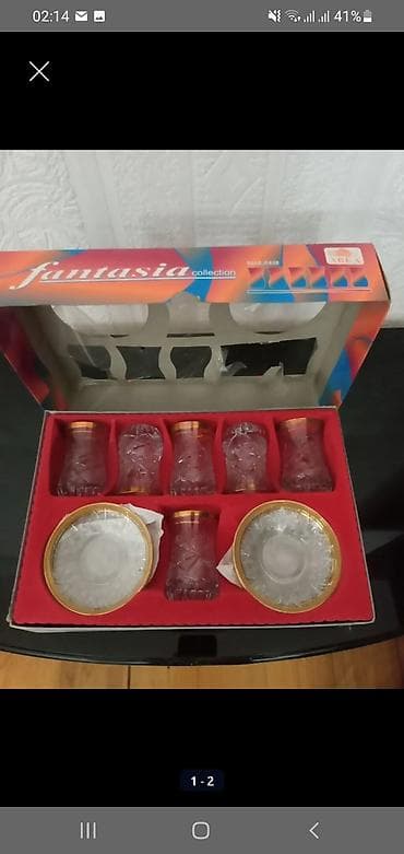 xurustal stəkan: Çay dəsti, rəng - Qızılı, Şüşə — 2