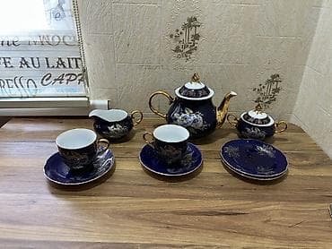 Çay dəsti, rəng - Göy, Farfor