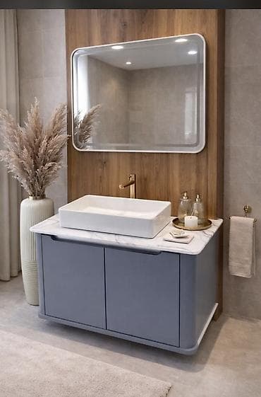 dola: Məhsul: Hamam üçün dizayner lavabo mebeli və işıqlı güzgü dəstləri — 4