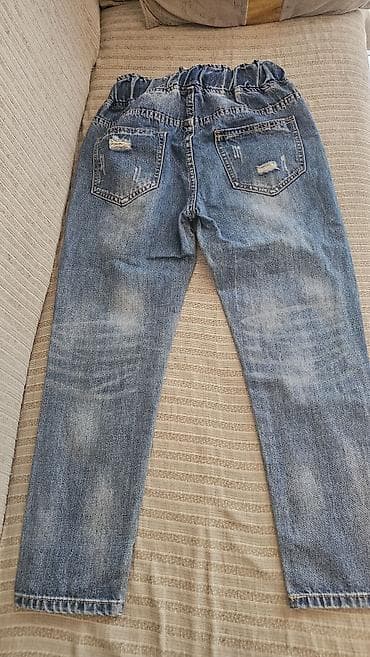 klassik şalvar: Yırtıq detallı cins şalvar S razmer - Rəng: klassik mavi denim — 2