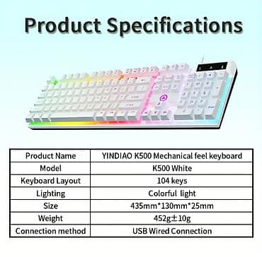 komputer ramı: RGB arxa işıqlı oyun klaviaturası – White ( tək rəng tək model) - — 6