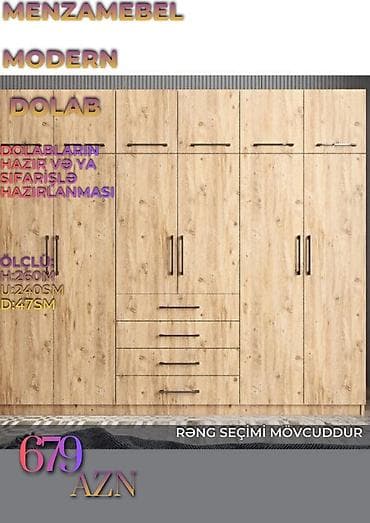 madeyra dolablar: Düz dolab, Yataq otağı üçün, Paltar üçün, Açılan, Korpuslu, 6 qapı — 1