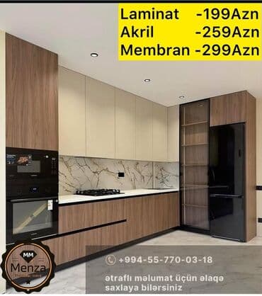 metbex mebel islenmis: Sifarişlə mətbəx dəsti, Özü çəkən petlələr, Sadə laminat, Kredit yoxdur, Pulsuz çatdırılma — 1