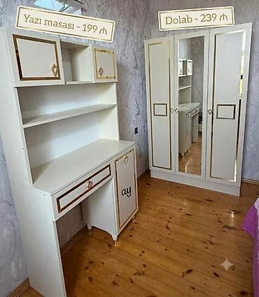 stol destleri: Uşaq/yeniyetmə otağı üçün dəst: yazı masası və üçqapılı dolab. - Yazı — 1