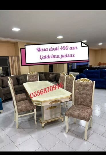 ders masaları: Qonaq otağı üçün, Yeni, Açılmayan, Dördbucaq masa, 6 stul — 1