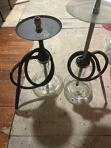 İki ədəd şisha (hookah) komplekti - Şüşə altlıq: şəffaf, sabit və