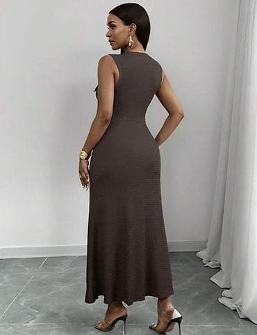 dress: SHEİN TƏZƏ Qadın maxi don – tünd qəhvəyi, qolsuz, düyməli - Model — 2