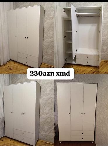 3 qapılı, Siyirməli, Ağ, Açılan, Düz dolab