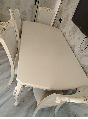 stulla: Masa dəsti – 6 stul ilə Qiymət: 330₼ (son qiymət) Ünvan: Xırdalan Kod — 1
