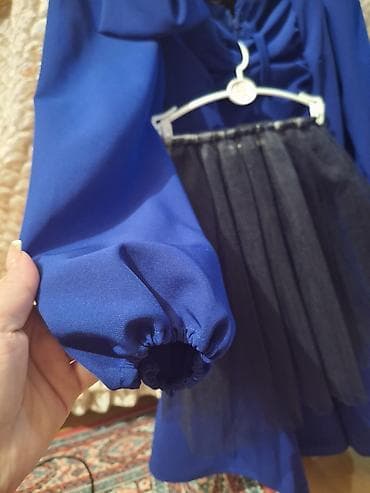 dres: Mavi rəngdə, şifon toxumalı zərif qadın donu. - Dekor: sinə — 5