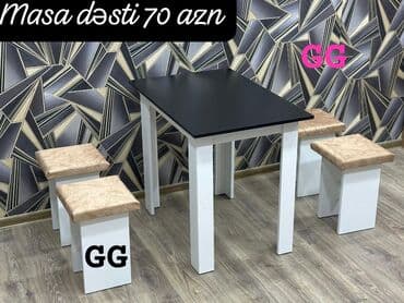 metbex masa: Mətbəx üçün, Yeni, Açılmayan, Dördbucaq masa, 4 stul — 3