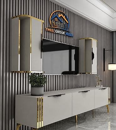 samsung tv olculeri: TV stend dəsti – müasir dizayn, qızılı detallar Komplekt: - 1 ədəd TV — 2