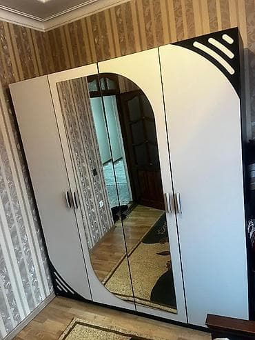 metbex mebeli 2018: 4 qapılı, Güzgülü, Ağ, Digər material, Açılan, Düz dolab — 3