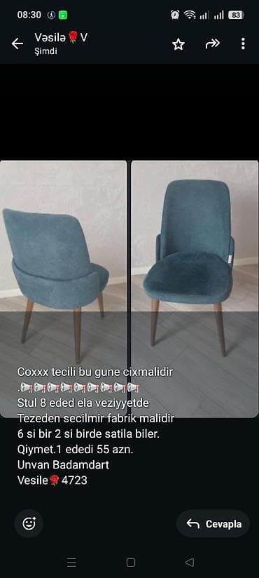 tək stul: Coxxx tecili bu gune cixmalidir .📢📢📢📢📢📢📢📢📢 Stul 8 eded ela veziyyetde — 1