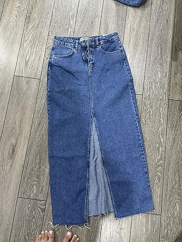 Denim ətək - Material: klassik mavi denim (cins parça), orta qalınlıq — 1