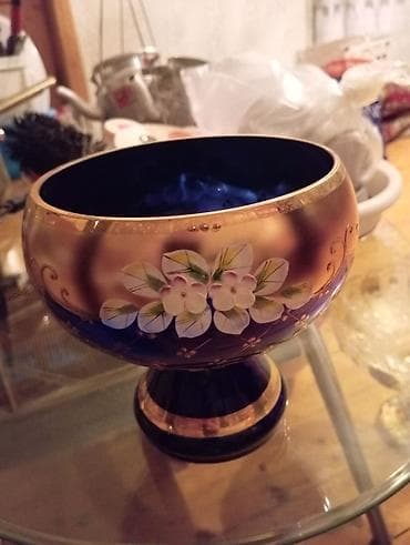 Zər ifa üsulu ilə bəzədilmiş dekorativ şüşə qab - Material: qalın