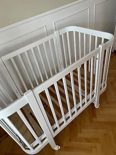 Beşiklər: Ağ rəngli taxta uşaq beşiyi - Material: möhkəm ağac, ekoloji təmiz — 2
